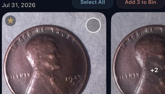 CleanLens groups multiple copies of the same coin photo as exact duplicates.